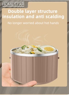 HOMESTAR 3-In-1 Stainless Steel Bento Box Adult Portable Insulated Food Lunch Container Set with 3 Separate Stackable Thermal Lunch Box Beige  - Image 3