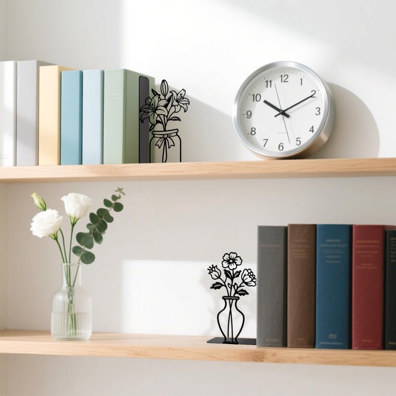 TWINKLEMON Metal Flower Book Ends Flower Vase Bookends Decorative Book Ends for Shelves Bookshelf Home Office Desk Bookshelf Decor Gift for Reading Enthusiasts - Image 5