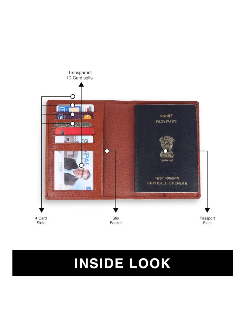  هاموندز فلاي كاتشر غطاء جواز سفر جلدي، حامل جواز سفر للرجال والنساء - منظم مستندات ملحقات السفر، محفظة جواز سفر محمية بتقنية RFID مع فتحات بطاقات للرحلات - أسمر ضارب للصفرة | JQV8 - Image 3