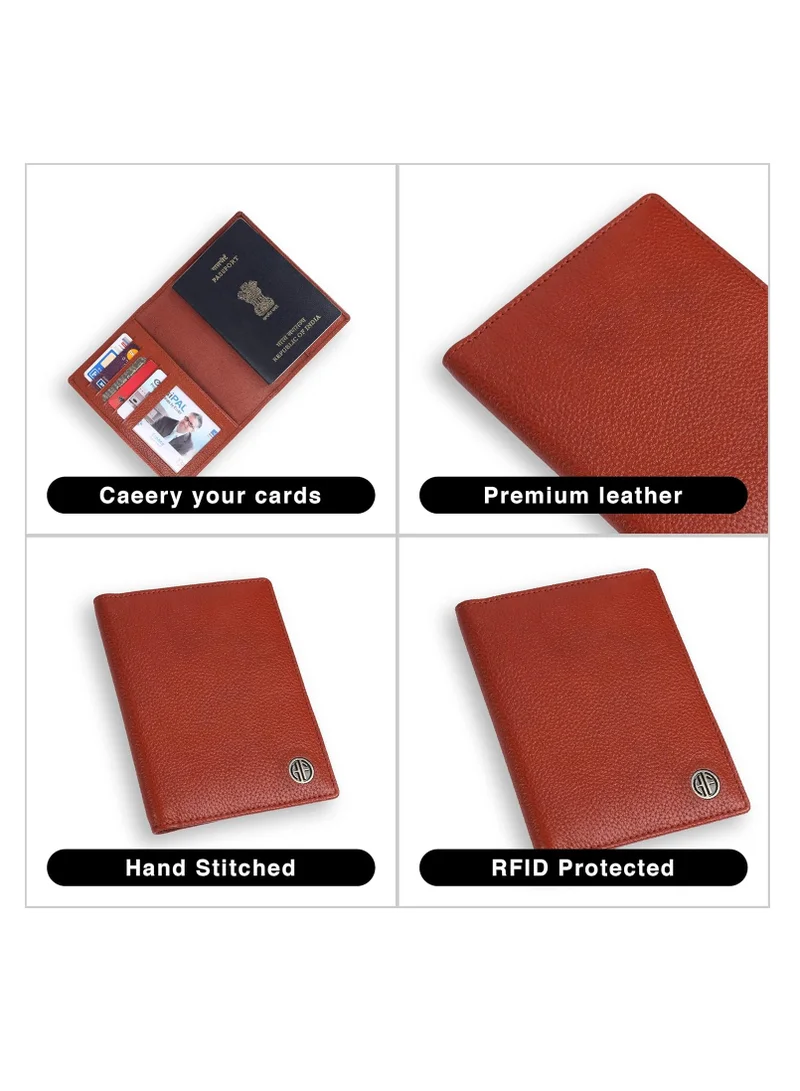 Hammonds Flycatcher  Leather Passport Cover, Passport Holder for Men and Women - Travel Accessories Document Organizer, RFID Protected Passport Wallet with Card Slots for Trips - Tan | JQV8  | Best Price UAE
