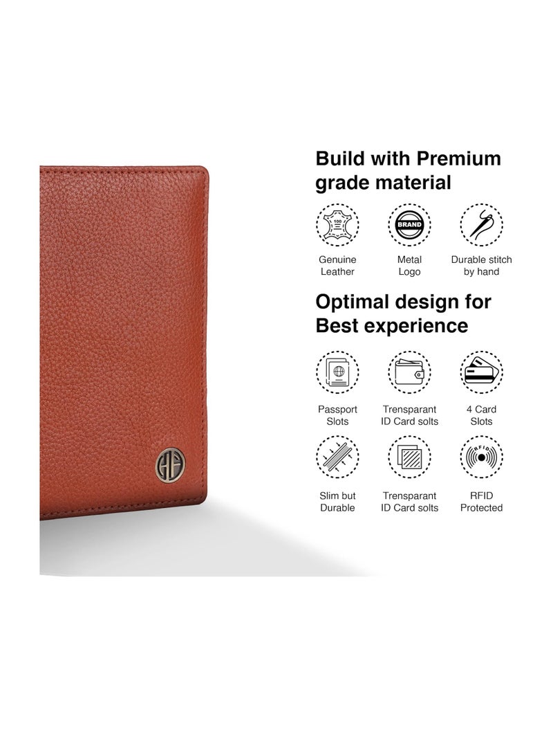  هاموندز فلاي كاتشر غطاء جواز سفر جلدي، حامل جواز سفر للرجال والنساء - منظم مستندات ملحقات السفر، محفظة جواز سفر محمية بتقنية RFID مع فتحات بطاقات للرحلات - أسمر ضارب للصفرة | JQV8 - Image 4