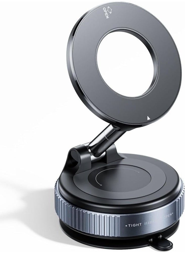 Magnetic Car Phone Holder, 360° Rotatable and Foldable, with Vacuum Suction Cup and Magnetic Ring, Mini Car Phone Mount with Magnetic Ring, for Car/Desk/Mirror and Other Smooth Surface - Image 1