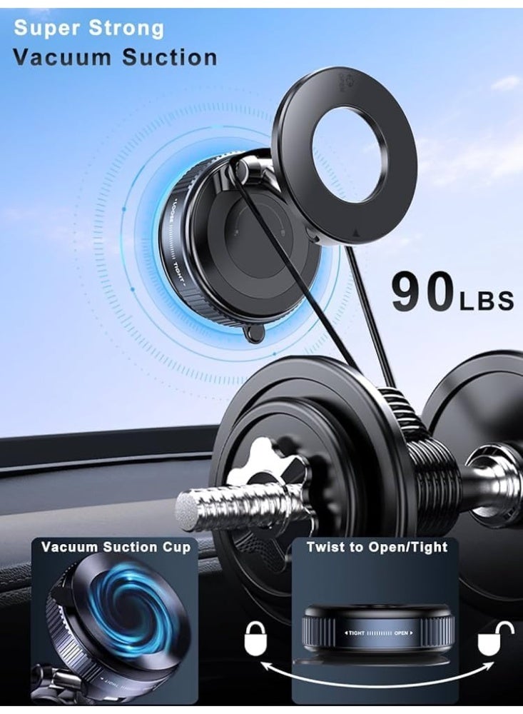 Magnetic Car Phone Holder, 360° Rotatable and Foldable, with Vacuum Suction Cup and Magnetic Ring, Mini Car Phone Mount with Magnetic Ring, for Car/Desk/Mirror and Other Smooth Surface - Image 4