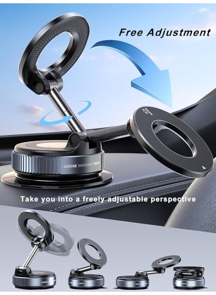 Magnetic Car Phone Holder, 360° Rotatable and Foldable, with Vacuum Suction Cup and Magnetic Ring, Mini Car Phone Mount with Magnetic Ring, for Car/Desk/Mirror and Other Smooth Surface - Image 5