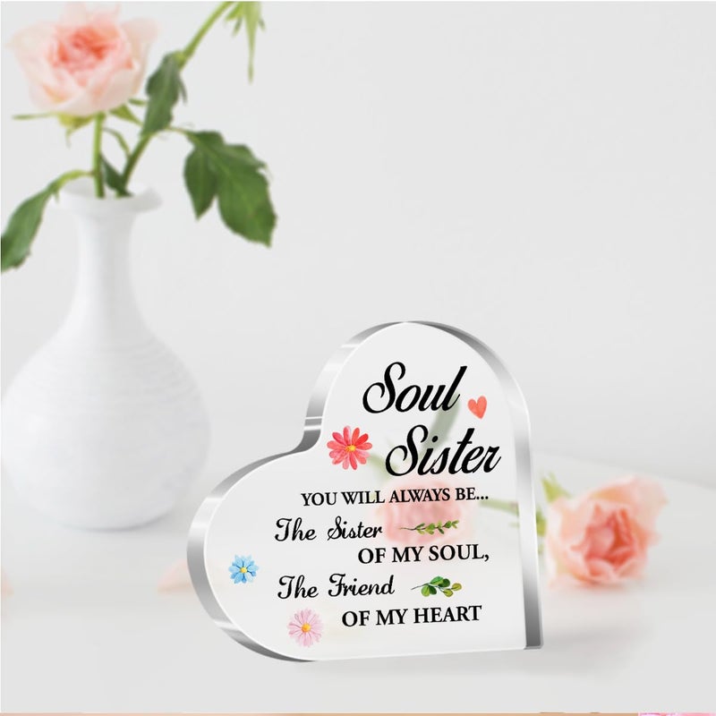aPamr Friendship Gift for Friends Friend Gifts for Girls Women Christmas Birthday Soul Sister Of My Soul The Friend Quote Acrylic Heart Plaque for Coworker Bestie Female Friend A534 - Image 5