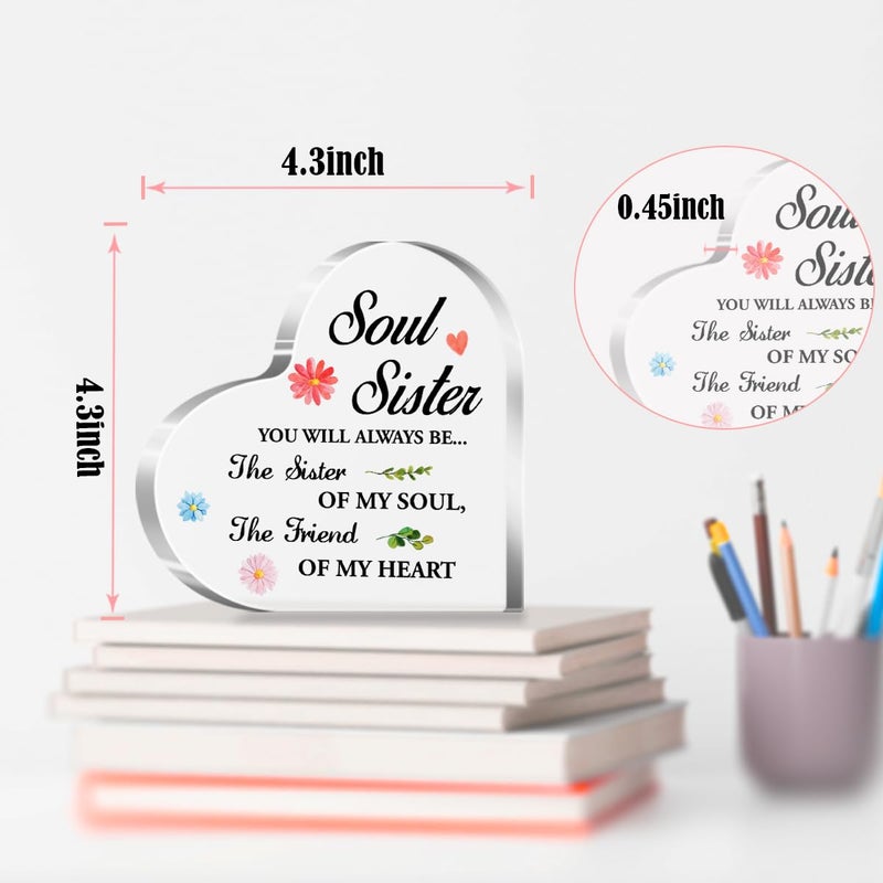 aPamr Friendship Gift for Friends Friend Gifts for Girls Women Christmas Birthday Soul Sister Of My Soul The Friend Quote Acrylic Heart Plaque for Coworker Bestie Female Friend A534 - Image 3