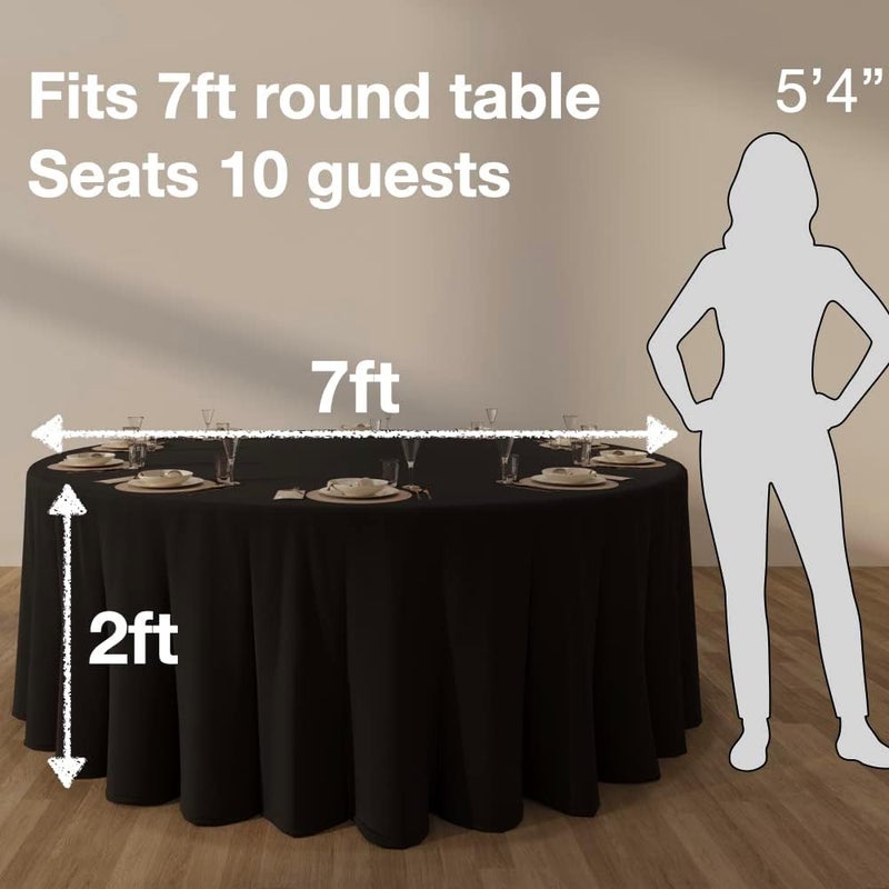 Urby 132'' Black Round Tablecloth for 6-7ft Round Folding Table That Seats 8-10 Guests, Mantel Redondo para Mesa De 8 Sillas, Ideal for Party, Wedding, Banquet and Events. - Image 2