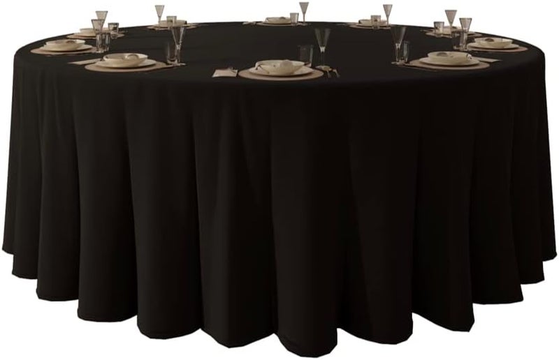Urby 132'' Black Round Tablecloth for 6-7ft Round Folding Table That Seats 8-10 Guests, Mantel Redondo para Mesa De 8 Sillas, Ideal for Party, Wedding, Banquet and Events. - Image 1