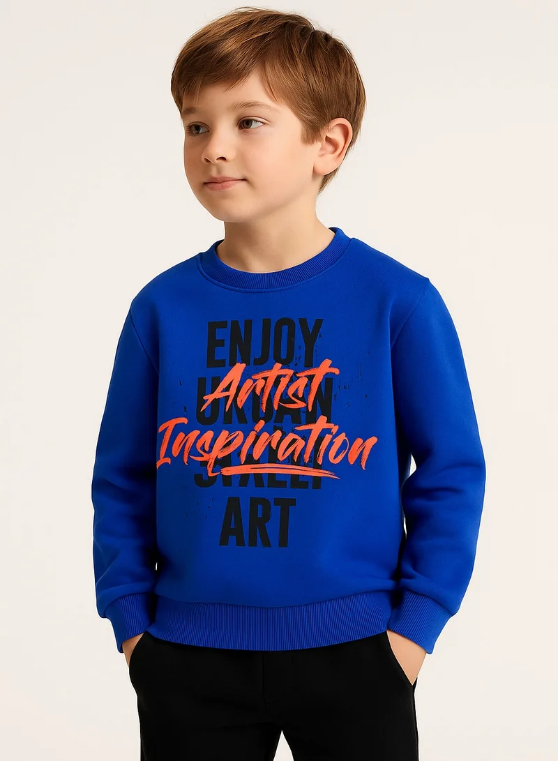 فكتور اند جين بلوزة أطفال مطبوعة بياقة دائرية – أزرق