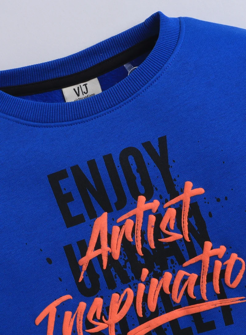 فكتور اند جين بلوزة أطفال مطبوعة بياقة دائرية – أزرق