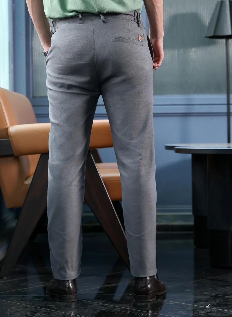 Campus Sutra  Men Pleated Tailored-Fit Trousers | Mid-Rise, Italian-Fit | Extended-Button Closure, Straight Hem | Solid Linen-Weave | Woven Fabric For Office & Casual Wear | Steel Grey for Men | Best Price UAE