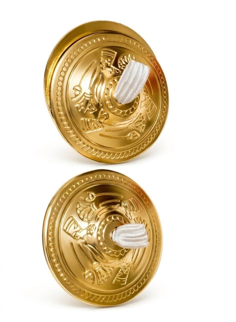 4-Piece Gold Finger Cymbals Set with Elastic Finger Straps – Brass Rhythm Percussion for Belly Dance - Big Size - Image 4