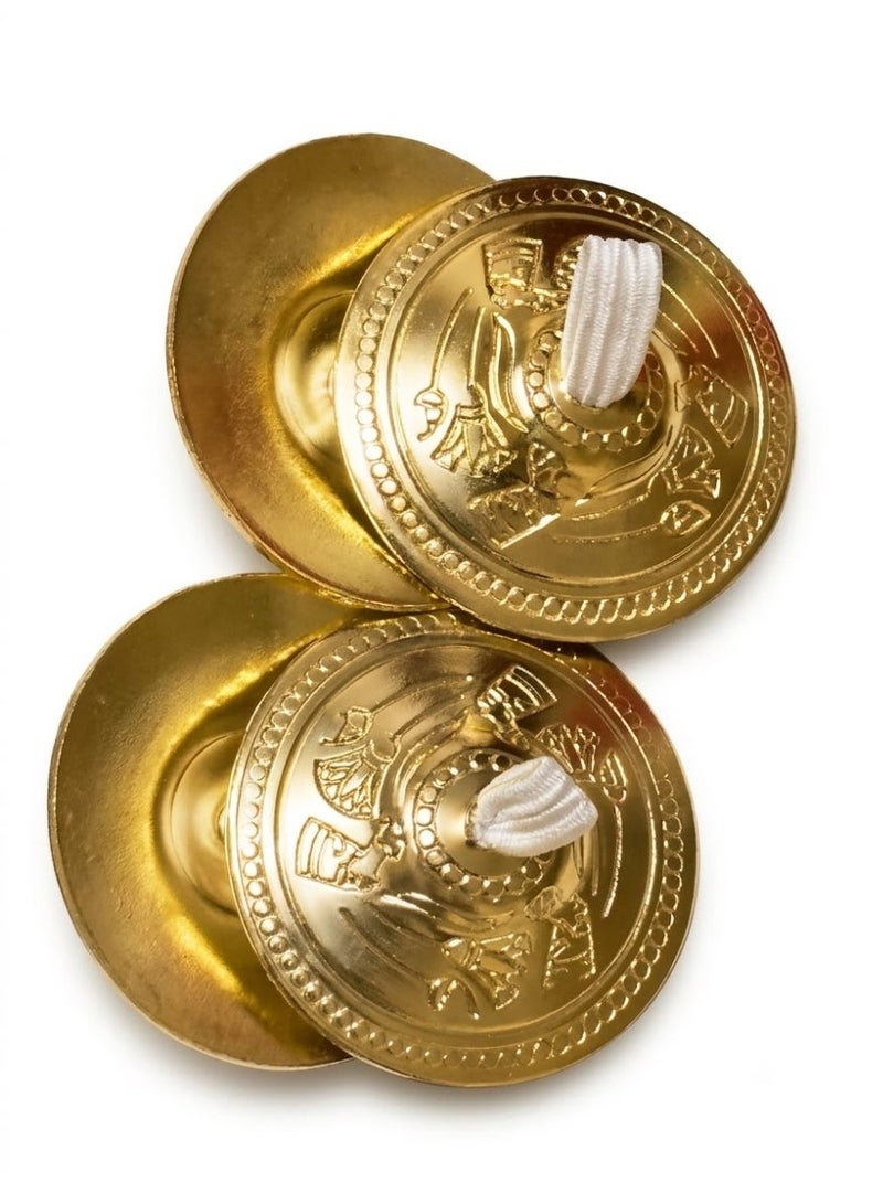 4-Piece Gold Finger Cymbals Set with Elastic Finger Straps – Brass Rhythm Percussion for Belly Dance - Big Size - Image 2