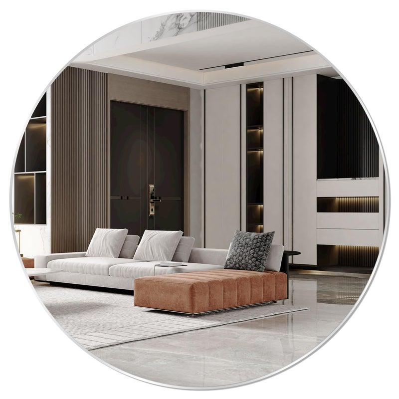 QEEYON 16 Round Wall Mirror Circle Self Adhesive HD Large Glass Circle Mirror Tile for Wall Bathroom Bedroom Living Room Door etc
