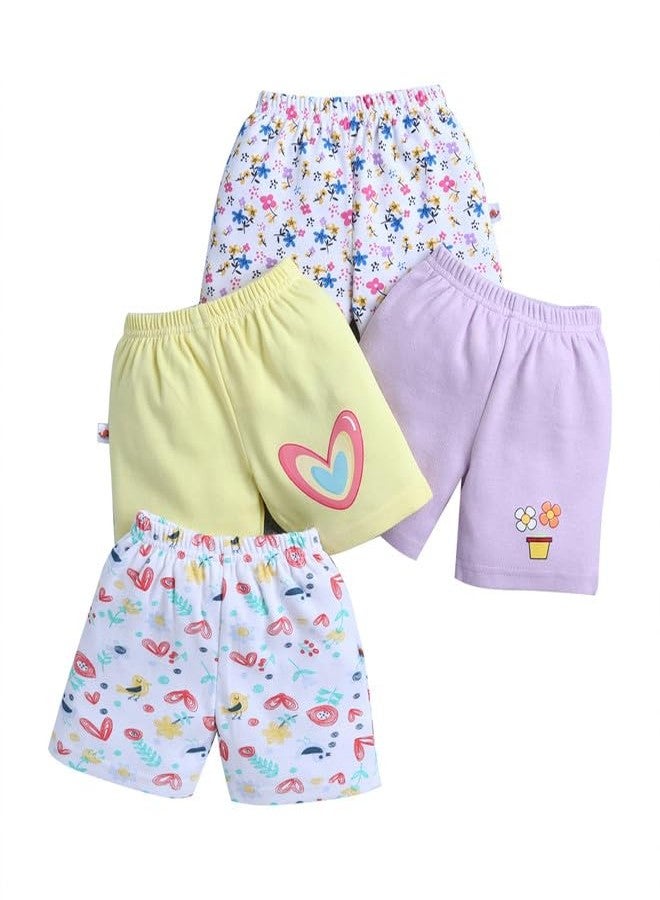 BUMZEE Baby Girls Cotton Pack of 4 Above Knee Length Shorts Yellow & Lavender - 3-6 Months (Peb10604B-ylw) - Image 1