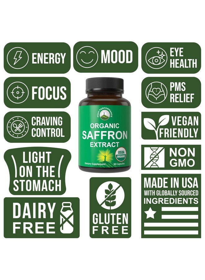 Peak Performance Saffron Supplements - USDA Organic Saffron Extract Capsules for Women, Men, and Kids. with Organic Prebiotic Fiber Instead of Filler. Pure and Natural for Mood, Brain, Focus, Cravings, PMS - Image 3