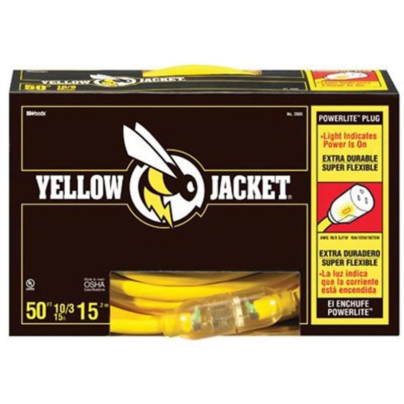 Yellow Jacket Southwire Heavy Duty Extension Cord - Outdoor Power Cable with Lighted End for Safety - Waterproof - High Visibility Yellow Jacket - 10/3 SJTW Extension - 50-Foot - Image 3