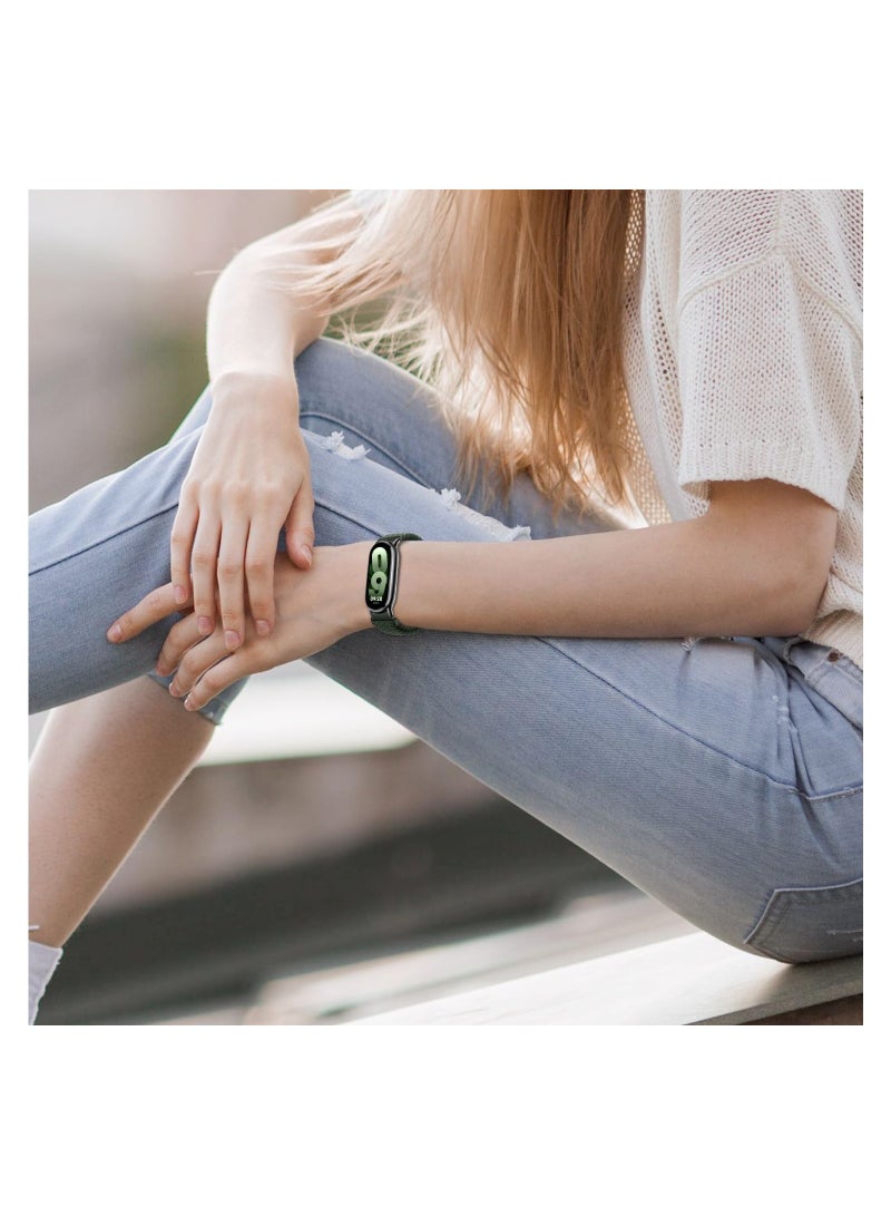 Barakah Braided Nylon Strap Compatible with Xiaomi Smart Band 8, Breathable Stretchable Elastic Sport Fashion Strap Replacement Band for Women Men Children, Green - Image 2