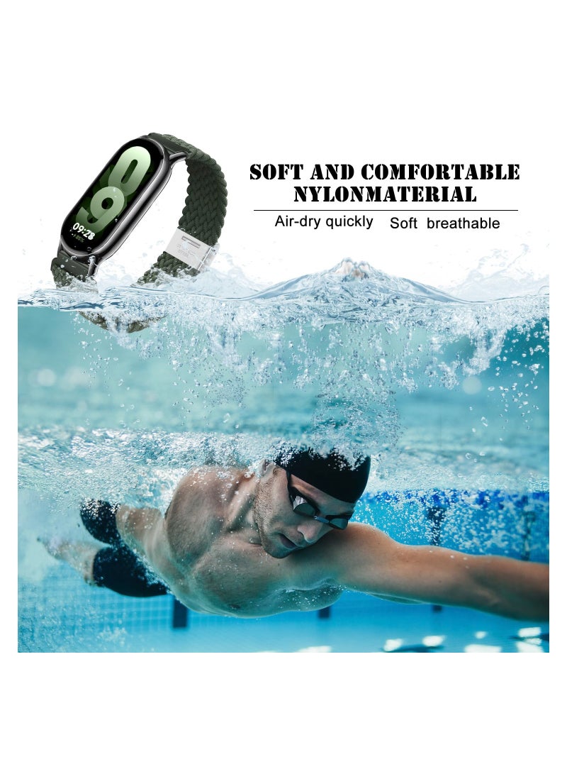 Barakah Braided Nylon Strap Compatible with Xiaomi Smart Band 8, Breathable Stretchable Elastic Sport Fashion Strap Replacement Band for Women Men Children, Green - Image 4