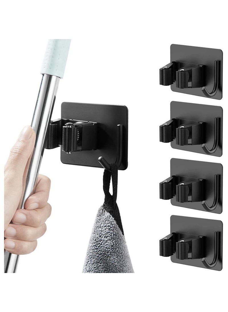 SHOWAY Mop Broom Holder Wall Mount 4PCS Mop Broom Garage Tool Organizer Heavy Duty with Hook Hanger Self-Adhesive Mop Hanger for Bathroom Kitchen  - Image 1