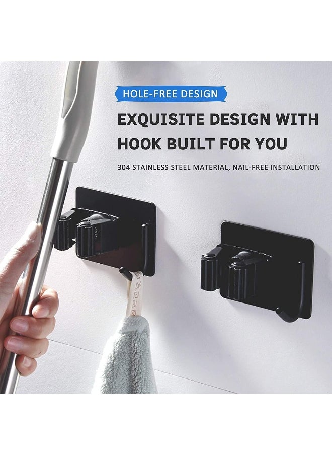 SHOWAY Mop Broom Holder Wall Mount 4PCS Mop Broom Garage Tool Organizer Heavy Duty with Hook Hanger Self-Adhesive Mop Hanger for Bathroom Kitchen  - Image 2