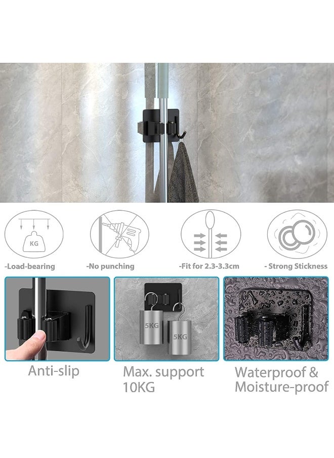 SHOWAY Mop Broom Holder Wall Mount 4PCS Mop Broom Garage Tool Organizer Heavy Duty with Hook Hanger Self-Adhesive Mop Hanger for Bathroom Kitchen  - Image 5
