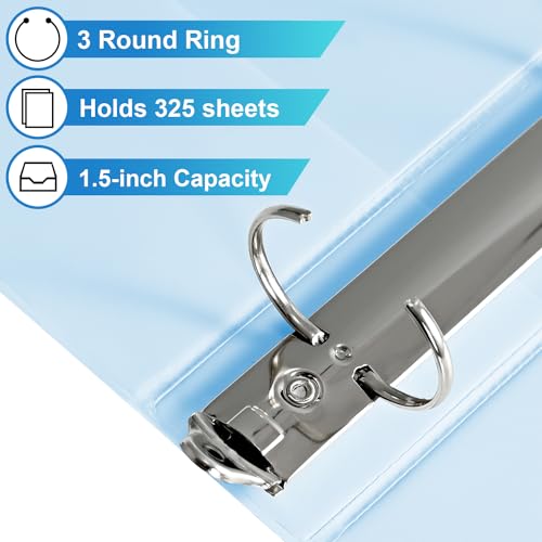 SUIN 1.5'' 3-Ring-Binder with Pockets, 325 Sheets Capacity, 2 inch Binders fits 11" x 8.5" US Letter Size, Assorted 4 Pastel Colors - Ideal for School, Office, and Home Use (1.5 inch) - Image 3