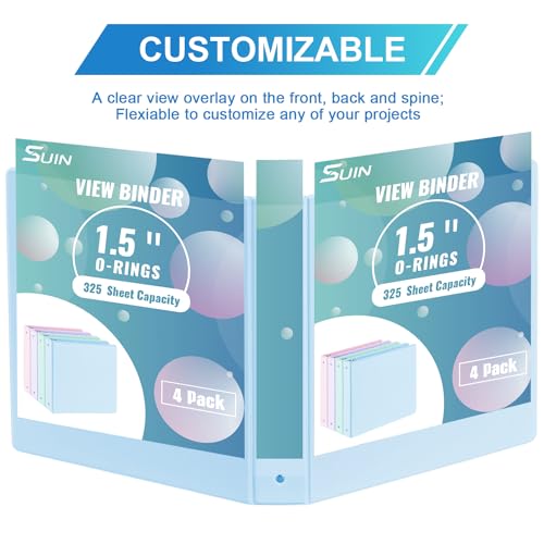 SUIN 1.5'' 3-Ring-Binder with Pockets, 325 Sheets Capacity, 2 inch Binders fits 11" x 8.5" US Letter Size, Assorted 4 Pastel Colors - Ideal for School, Office, and Home Use (1.5 inch) - Image 4