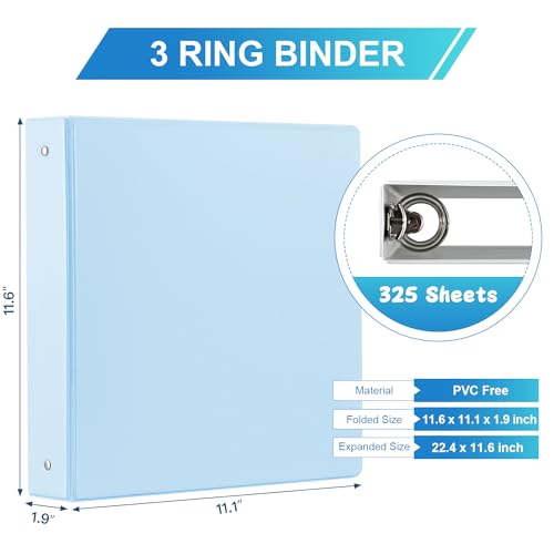 SUIN 1.5'' 3-Ring-Binder with Pockets, 325 Sheets Capacity, 2 inch Binders fits 11" x 8.5" US Letter Size, Assorted 4 Pastel Colors - Ideal for School, Office, and Home Use (1.5 inch) - Image 2