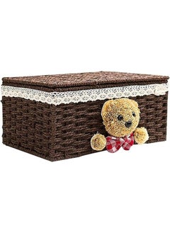 Generic Rattan Basket, Storage, Accessory Box, Basket with Lid, Storage Basket, Rattan Basket Style, Storage Box, Storage Case, Bear, Cute, Inner Fabric: Coffee, F  - Image 1