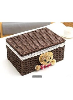 Generic Rattan Basket, Storage, Accessory Box, Basket with Lid, Storage Basket, Rattan Basket Style, Storage Box, Storage Case, Bear, Cute, Inner Fabric: Coffee, F  - Image 4