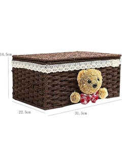 Generic Rattan Basket, Storage, Accessory Box, Basket with Lid, Storage Basket, Rattan Basket Style, Storage Box, Storage Case, Bear, Cute, Inner Fabric: Coffee, F  - Image 2
