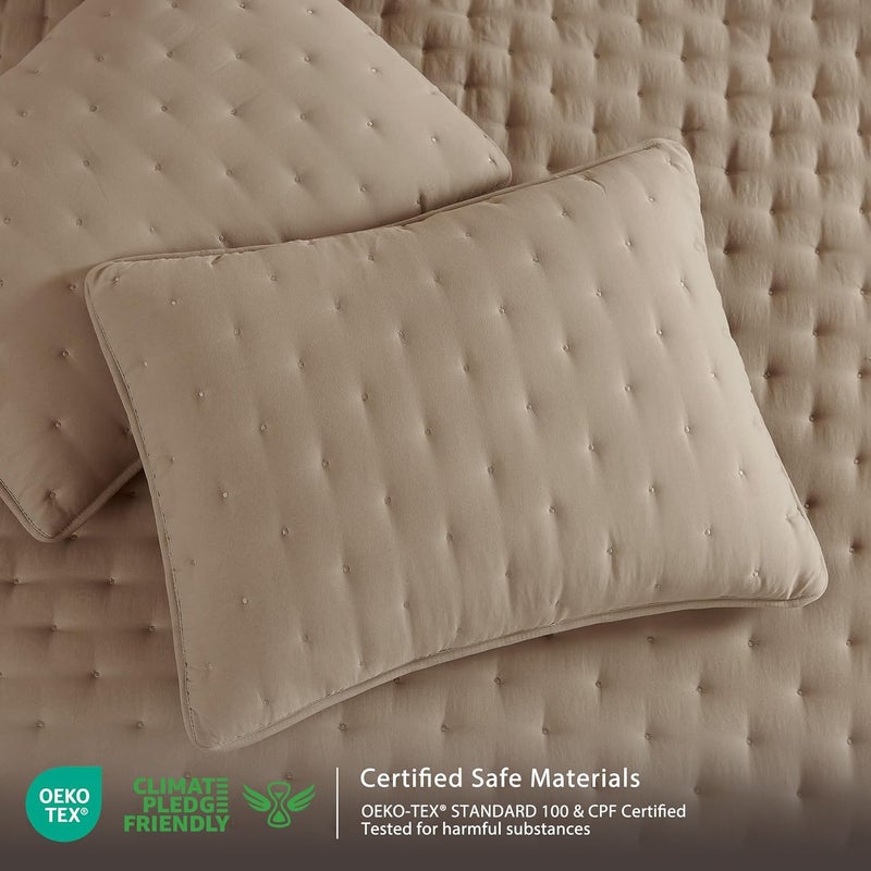 WDCOZY Beige Cloud California Cal King Size Quilt Bedding Sets with Pillow Shams, Oversized Tan Lightweight Bedspread Coverlet, Taupe Camel Soft Cute Bed Cover for All Season - Image 4