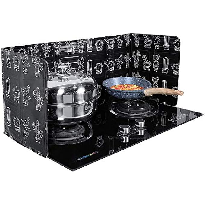 seeway 2 Pieces Anti Splatter Shield Guard Oil Splatter Screen Board Aluminum Foil Oil Block Oil Barrier For Kitchen Restaurant Use Black - Image 2