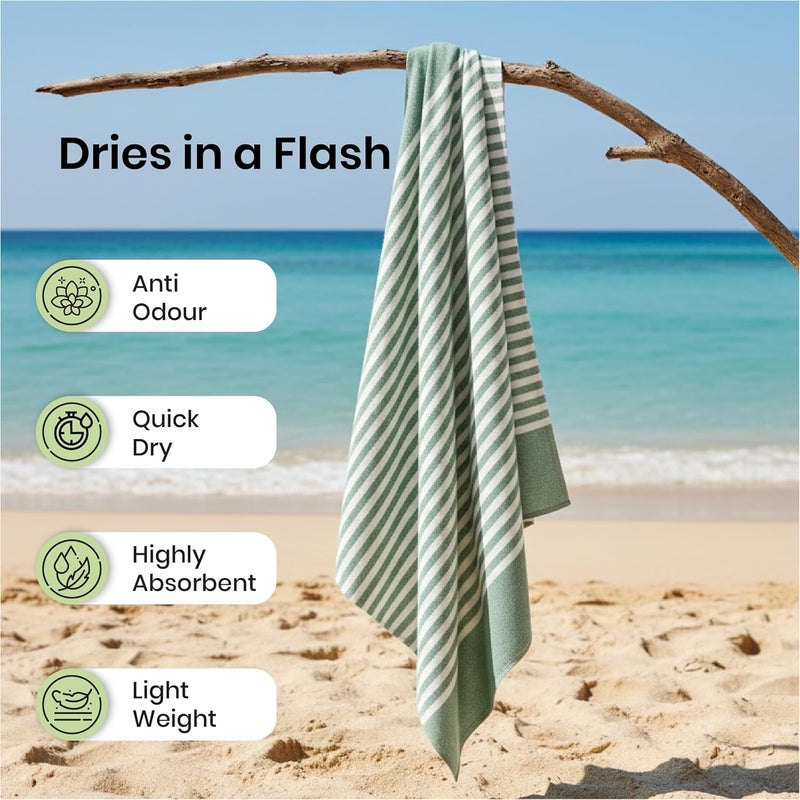 Mush Grab & Go Bamboo Beach Towel | 100% Bamboo Bath Towel for Beach, Hiking & Trips | Compact Towel with Travel Bag | 60x120 cms, 250 GSM Quick Dry, Featherlight & Sand-Resistant Towel | Green - Image 3