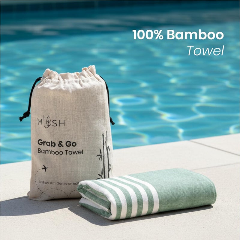Mush Grab & Go Bamboo Beach Towel | 100% Bamboo Bath Towel for Beach, Hiking & Trips | Compact Towel with Travel Bag | 60x120 cms, 250 GSM Quick Dry, Featherlight & Sand-Resistant Towel | Green - Image 2