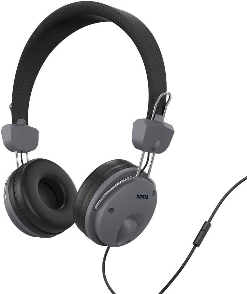 Hama Fun Hi-Fi On-Ear Wired Headphones with Microphone Black Lightweight Foldable Over-Ear Headset with 3.5mm Jack for Phone Laptop PC Tablet Music Gaming Work from Home - Image 1