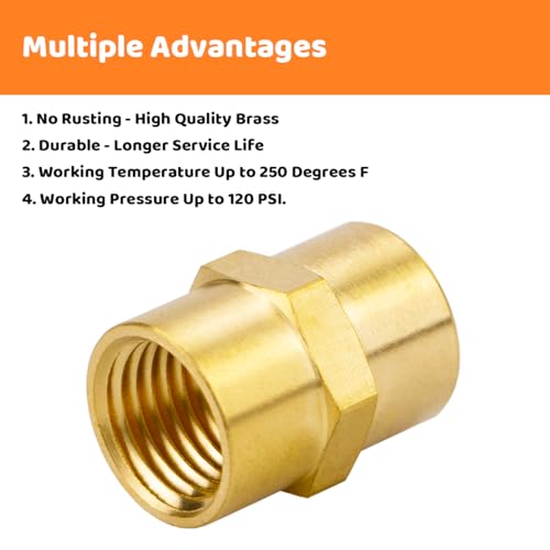 Besosay (3 Pack) Besosay 1/2 Inch Brass Coupler Coupling Reducer Adapter Fittings, 1/2" NPT Female x 1/2" NPT Female Hex Nipple, 1/2 Inch Air Hose Pipe Fitting - Image 3