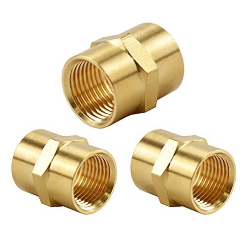 Besosay (3 Pack) Besosay 1/2 Inch Brass Coupler Coupling Reducer Adapter Fittings, 1/2" NPT Female x 1/2" NPT Female Hex Nipple, 1/2 Inch Air Hose Pipe Fitting - Image 1