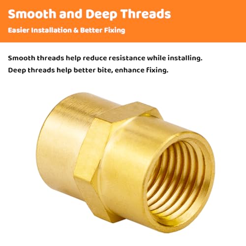 Besosay (3 Pack) Besosay 1/2 Inch Brass Coupler Coupling Reducer Adapter Fittings, 1/2" NPT Female x 1/2" NPT Female Hex Nipple, 1/2 Inch Air Hose Pipe Fitting - Image 4