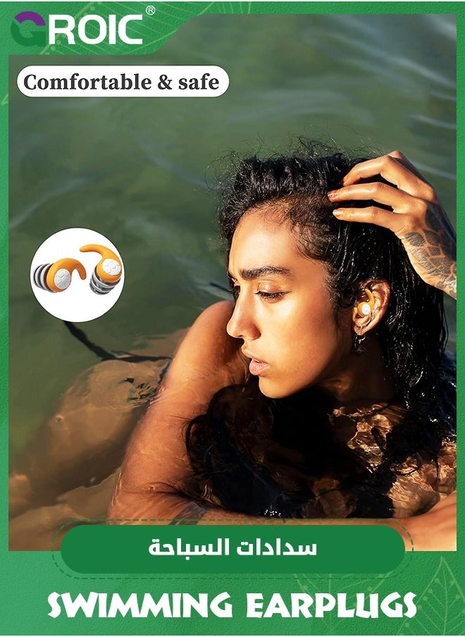 GROIC - زوجان من سدادات الأذن للسباحة، سدادات أذن للسباحة للبالغين، سدادات أذن من السيليكون مقاومة للماء، يمكن استخدامها أيضًا كسدادات أذن صامتة، للسباحين للجنسين، للسباحة وركوب الأمواج والاستحمام - Image 1