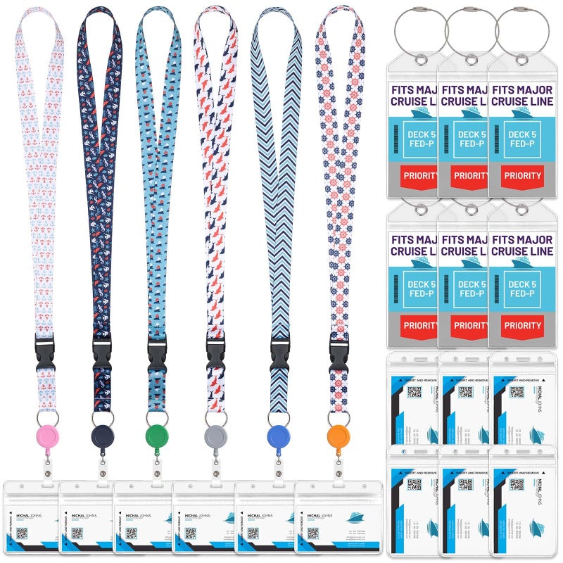 Billbotk Lanyards for Cruise Ship Card, 6 Sets Retractable Lanyard Key Card Holder Badge Reels with Waterproof Luggage Tags ID Holders Essentials Accessories RS5002MN - Image 1