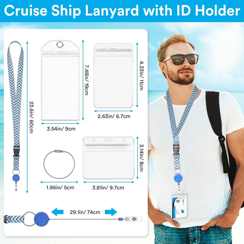 Billbotk Lanyards for Cruise Ship Card, 6 Sets Retractable Lanyard Key Card Holder Badge Reels with Waterproof Luggage Tags ID Holders Essentials Accessories RS5002MN - Image 4