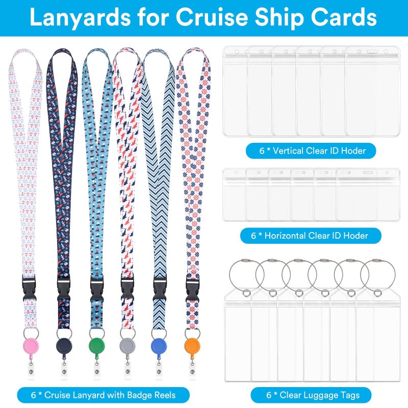 Billbotk Lanyards for Cruise Ship Card, 6 Sets Retractable Lanyard Key Card Holder Badge Reels with Waterproof Luggage Tags ID Holders Essentials Accessories RS5002MN - Image 2