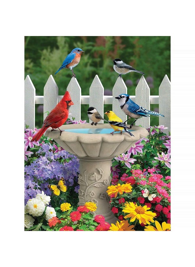 Bits and Pieces Bits and Pieces - 500 Piece Jigsaw Puzzle for Adults - Summer Garden Friends - Bird Bath Flower Fence Yard Outdoor Animal Jigsaw Puzzle by Artist Alan Giana, Completed Puzzle Size: 18" x 24"  - Image 1