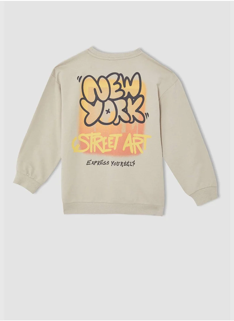 DeFacto Oversize Long Sleeve Slogan Print Knitted Sweatshirt