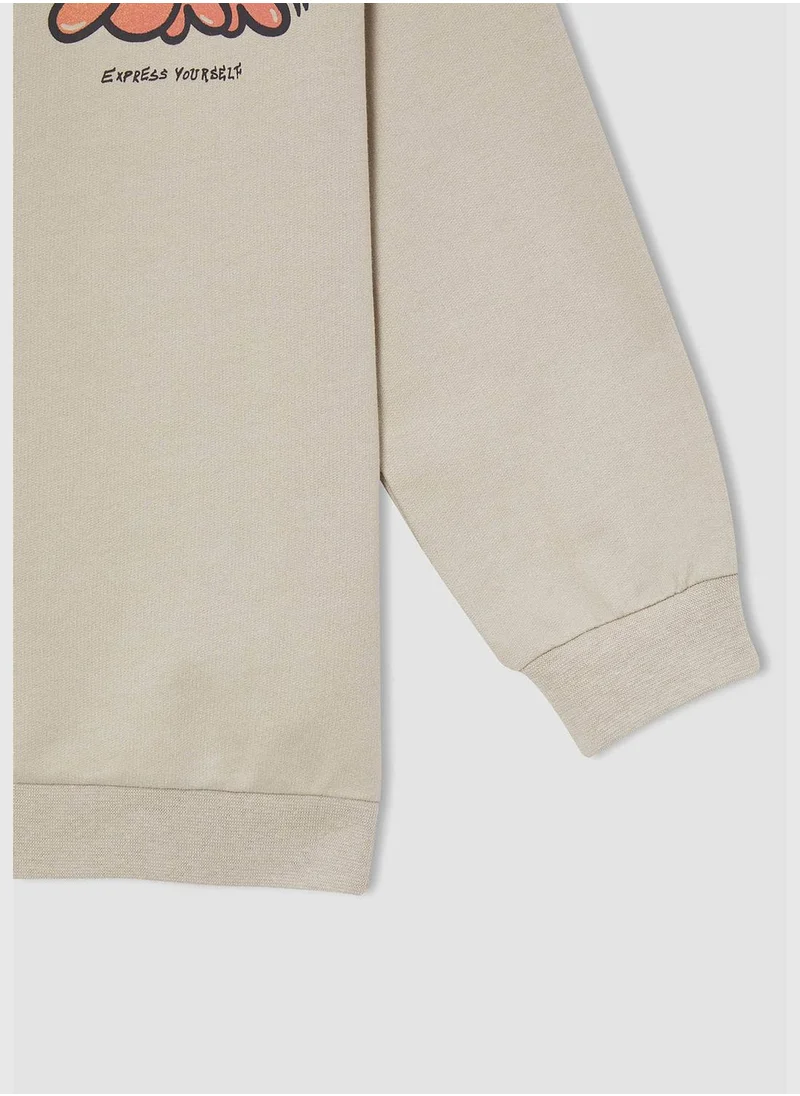 DeFacto Oversize Long Sleeve Slogan Print Knitted Sweatshirt