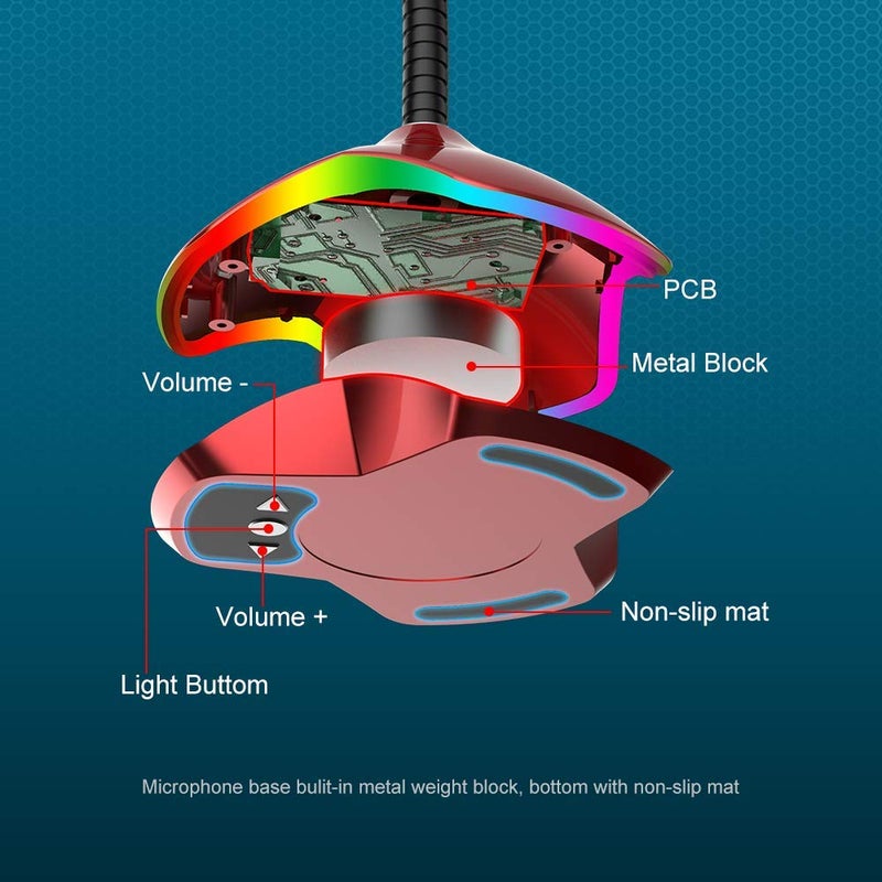 Viboton ميكروفون، ميك، ميكروفون ألعاب، لجهاز الكمبيوتر المكتبي، جهاز ألعاب PC، لابتوب ألعاب، ميكروفون ألعاب مع أضواء RGB، توصيل وتشغيل، ميكروفون لجهاز الكمبيوتر (لون عشوائي) - Image 3
