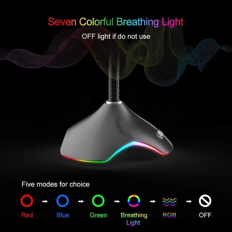 Viboton ميكروفون، ميك، ميكروفون ألعاب، لجهاز الكمبيوتر المكتبي، جهاز ألعاب PC، لابتوب ألعاب، ميكروفون ألعاب مع أضواء RGB، توصيل وتشغيل، ميكروفون لجهاز الكمبيوتر (لون عشوائي) - Image 2
