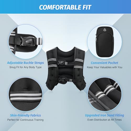 ZELUS Weighted Vest, 6lb/8lb/12lb/16lb/20lb/25lb/30lb Weight Vest with Reflective Stripe for Workout, Strength Training, Running, Fitness, Muscle Building, Weight Loss, Weightlifting, Black(30 lb) - Image 3